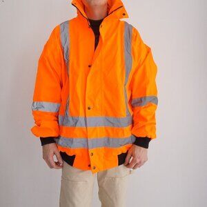 Wasip Put It On Orange Reflective Workwear Stowaway Hood Waterproof Jacket XL
